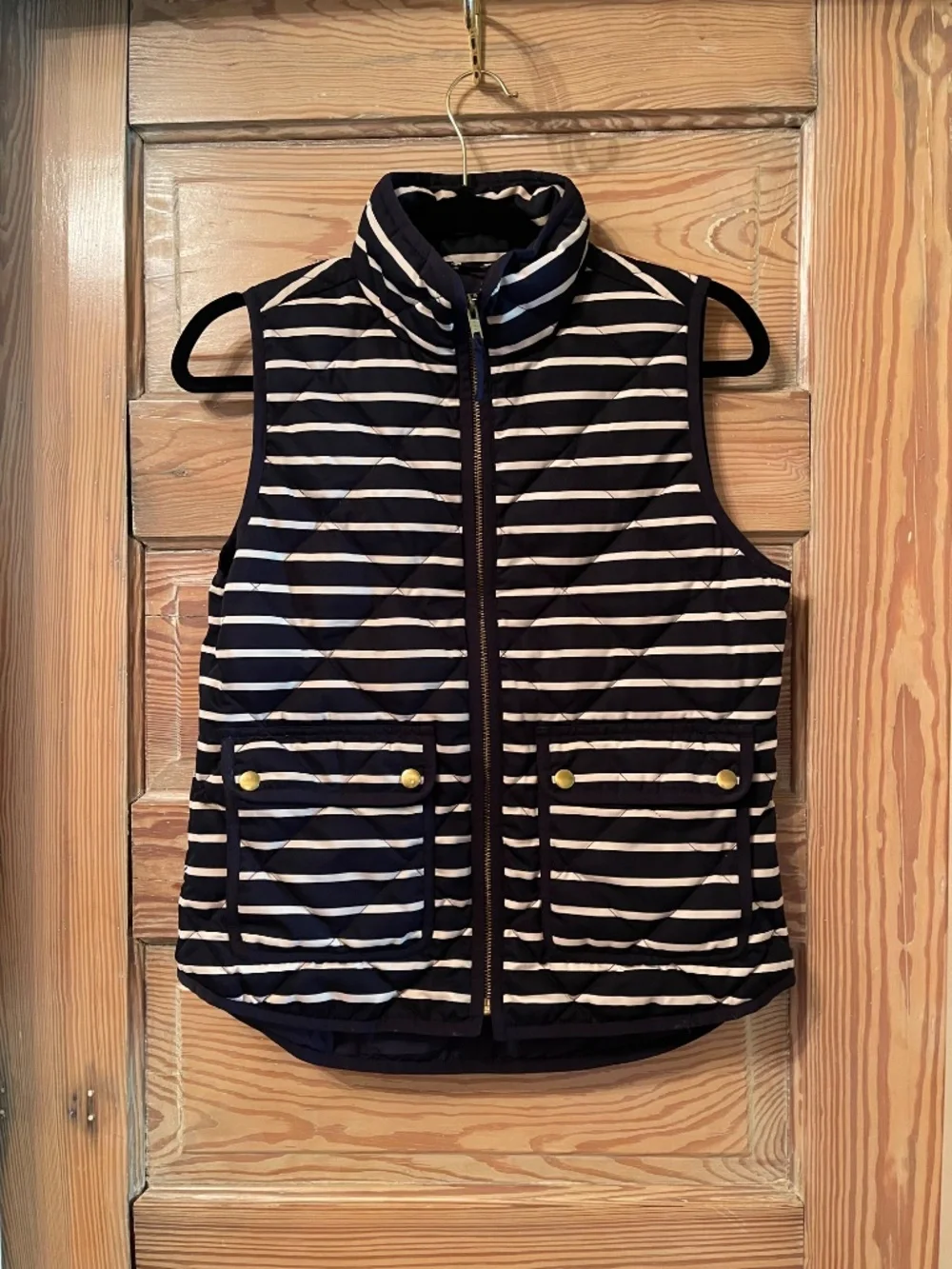 J Crew Excursion Quilted Down Puffer Vest Navy Blue & White Women's XS